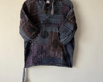 Handgefertigter Stonewashed Baumwoll Hoodie, Boho spiritueller Pullover, Hippie Festival Top, gemütliche Unisex Kleidung