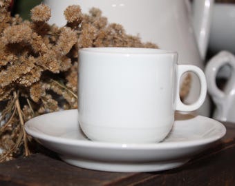 Vintage White Espresso Cup & Saucer Set – 2 oz Restaurant Ware Coffee Demitasse