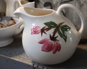 Vintage Hand-Painted Ironstone Floral Ball Pitcher, Cottagecore