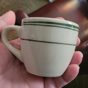 Retro Restaurant Demitasse or Espresso Cup, Off White with Green Stripe, 3.5 Oz image 2