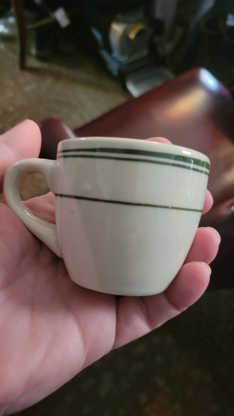 Retro Restaurant Demitasse or Espresso Cup, Off White with Green Stripe, 3.5 Oz image 2
