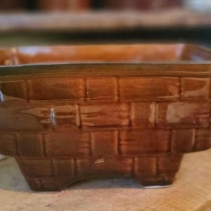 Vintage Brown Ceramic Window Box, Rectangular Plant Pot, USA Pottery