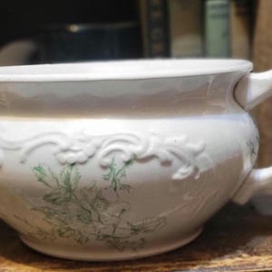 Antique Anchor Pottery Ironstone Chamber Pot, Green Transferware