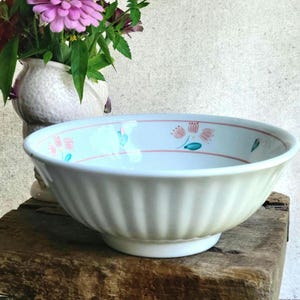 Vintage Italian Hand Painted Ceramic Serving Bowl, La Primula Floral Bowl, Pink Tulip Cottage Kitchen Decor