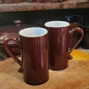 Vintage Tall Espresso Mugs, Set of 2, Brown Glaze, MCM Coffee Bar
