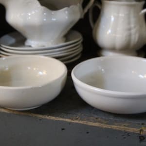 Vintage McCoy Stoneware Bowls: Cream & Blue USA Pottery Set