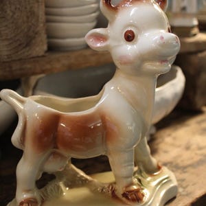 Vintage Ceramic Cow Planter: 1940s Farmhouse Decor, &#39;Mother from Janet&#39;