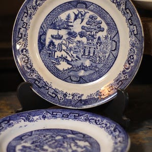 Vintage Blue Willow Side Plates - England Cottagecore Transferware