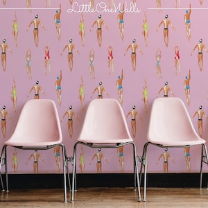 Wallpaper Peel and Stick Removable Kid Toddler Nursery Baby room Self Adhesive Wall Sticker Decoration Art Decal Mural Vintage Swimmers 06