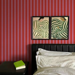 Wallpaper Peel and Stick Removable Kid Toddler Nursery Baby room Self Adhesive Wall Sticker Decoration Art Decal Mural Red Pink Stripes 04