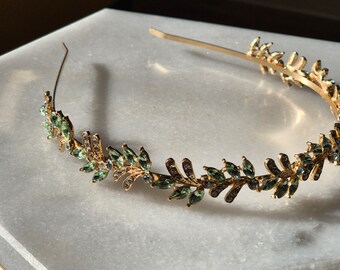 Gold and Mint Green Rhinestone Headband, bridesmaids' hair accessories, wedding hair accessories, headband bridal hair accessories.