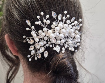 Pearl and Rhinestone Double Hair Comb for Brides, Bridesmaids, and Mothers of the Bride, Pearl Comb, Bridal Hair Comb, Wedding Hair Comb.