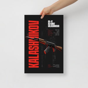 AK-47 Poster | Kalashnikov Rifle | Printed AK 47 featuring Specifications and Blueprint Texture | Wall Art | CS2 Blue Print