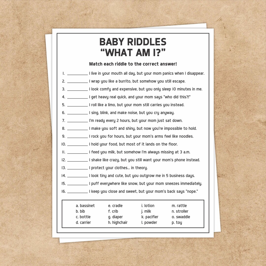 Baby Shower Riddle What Am I Family Game Night, Icebreaker Activity ...