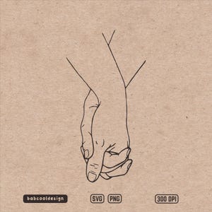 Pareja de la mano SVG, clipart de boda, dibujo minimalista de mano, impresión artística de mano, archivo de corte romántico de mano para Cricut y Silhouette
