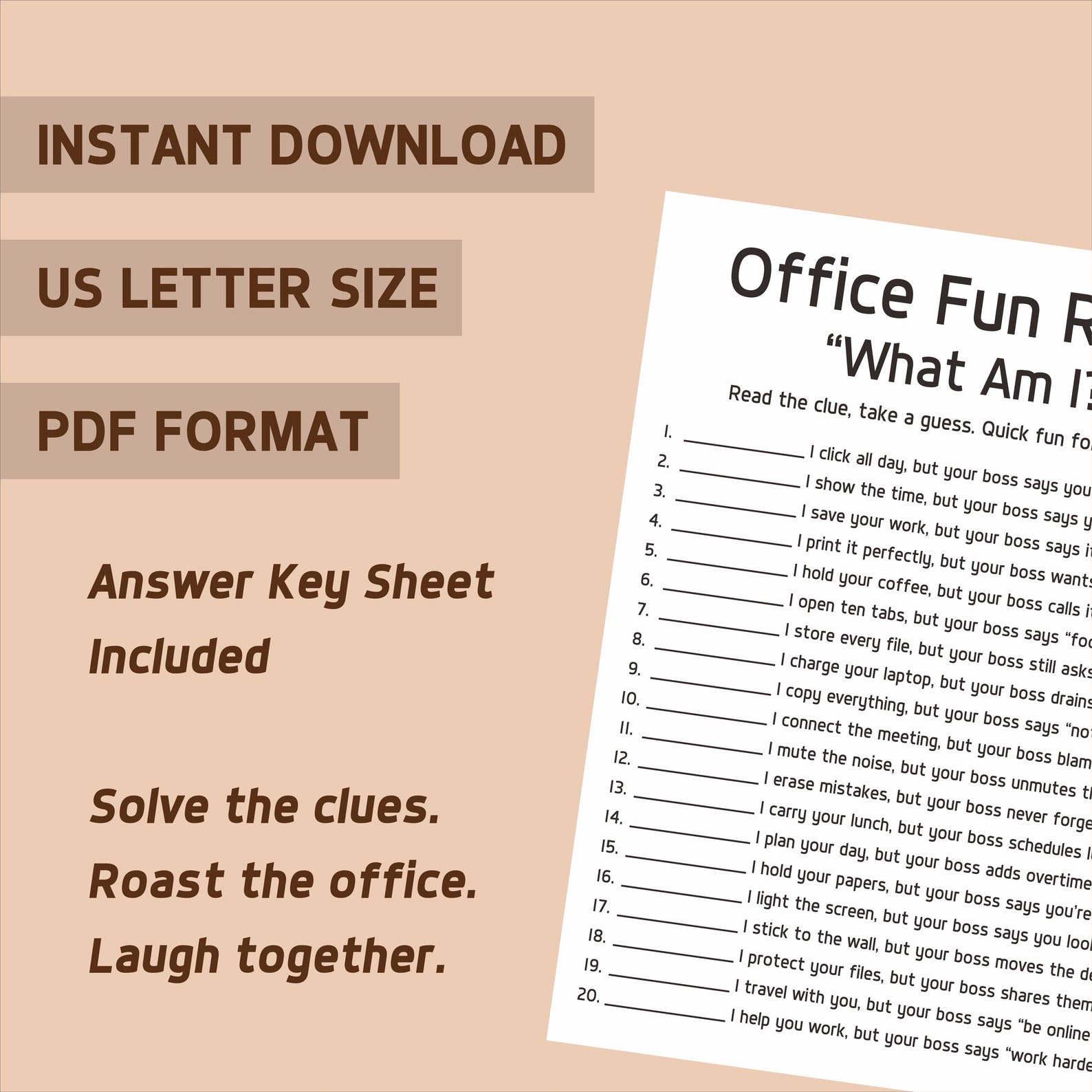 Printable Office Riddles Icebreaker Game, Printable Office Fun Riddle, Team Building Activity ...