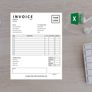 Minimalist Editable Invoice Template, Small Business Invoice, Printable Invoice Template, Custom Invoice Template, Invoice Excel Format