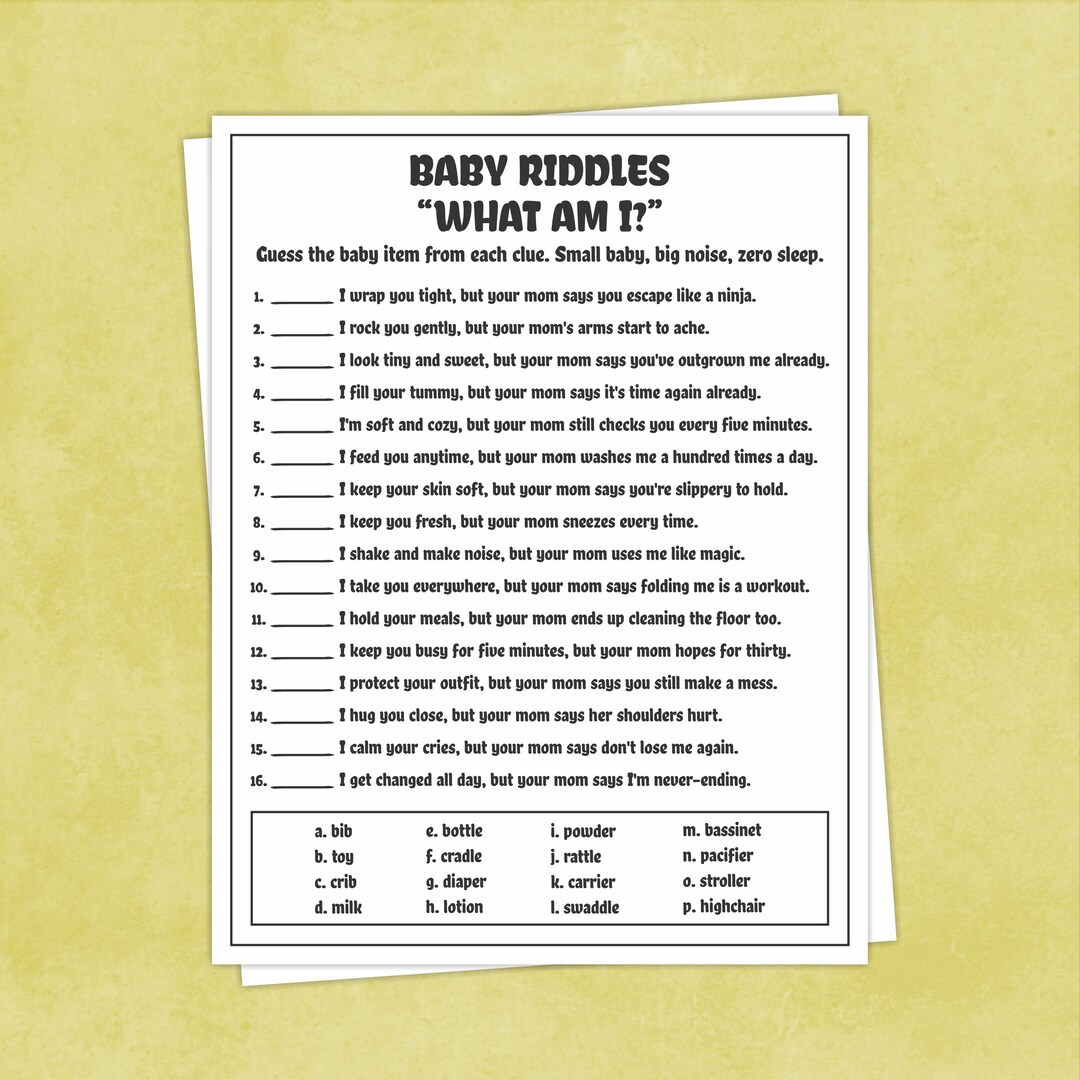 Baby Shower Riddle Game, Family Fun Activity, Digital Download - Etsy