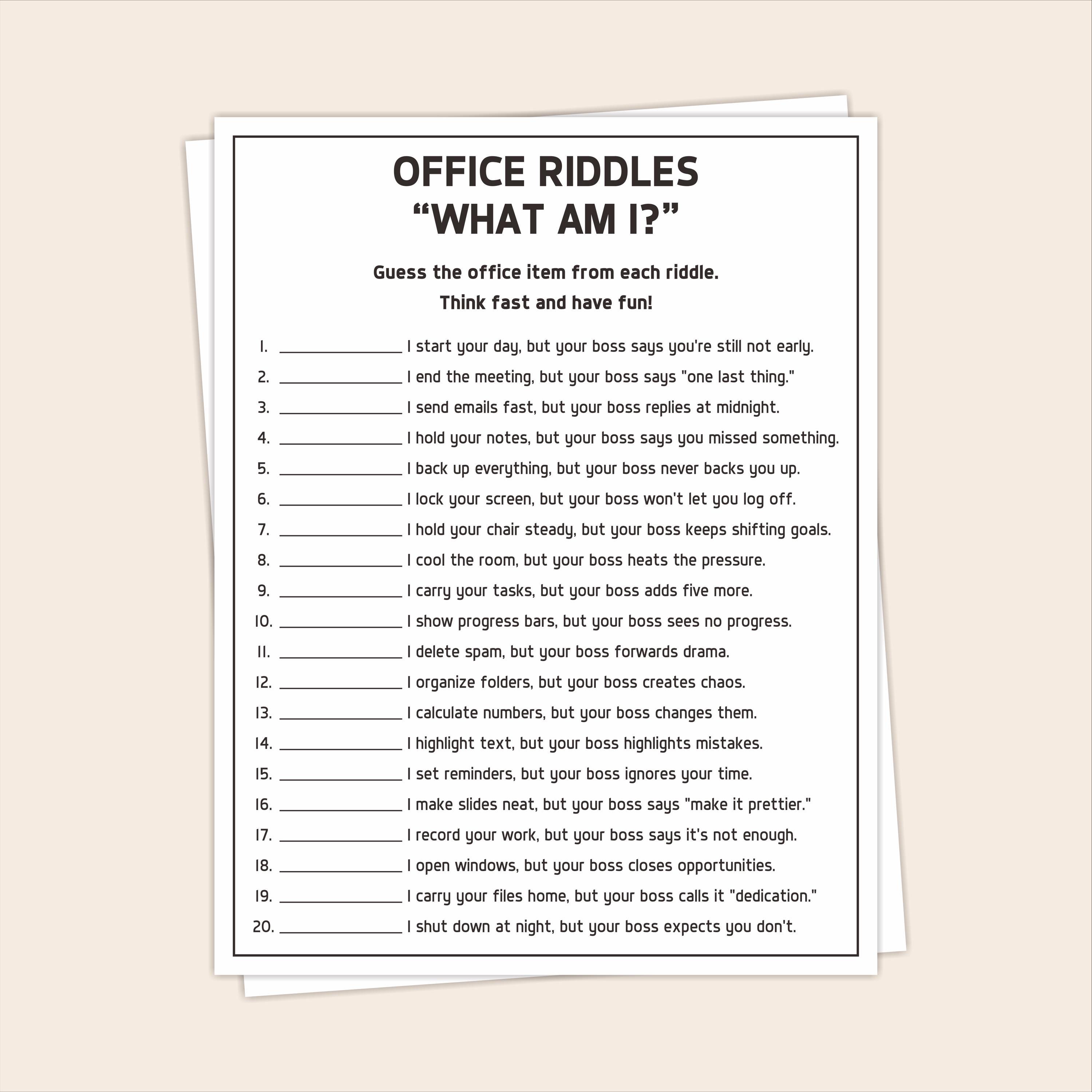 Office Fun Riddles Game, Workplace Team Building Icebreaker Onboard ...