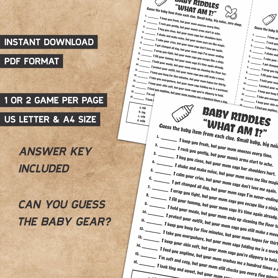 Minimalist Baby Riddles Game, Family Fun Activity, Digital Download ...