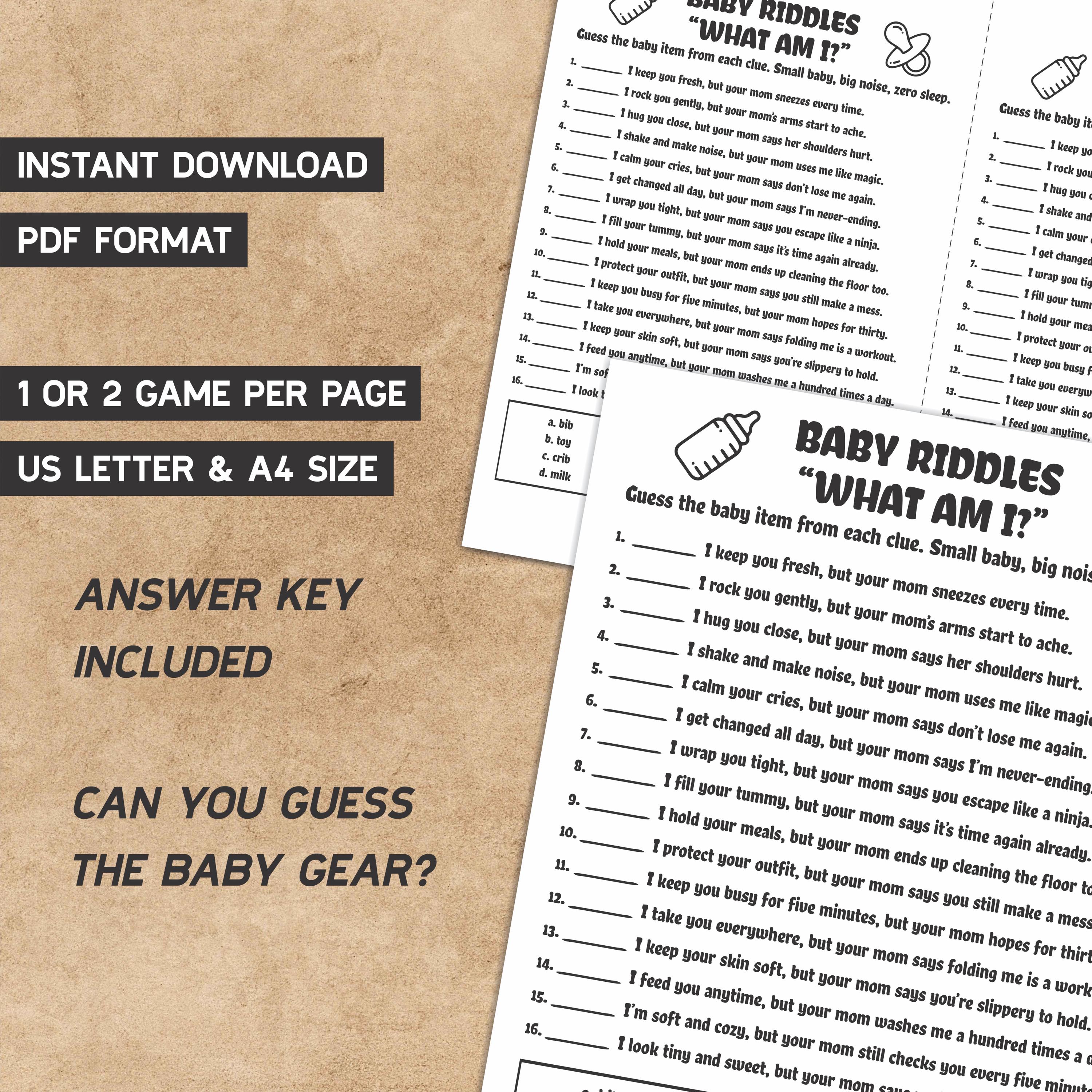 Minimalist Baby Riddles Game, Family Fun Activity, Digital Download ...