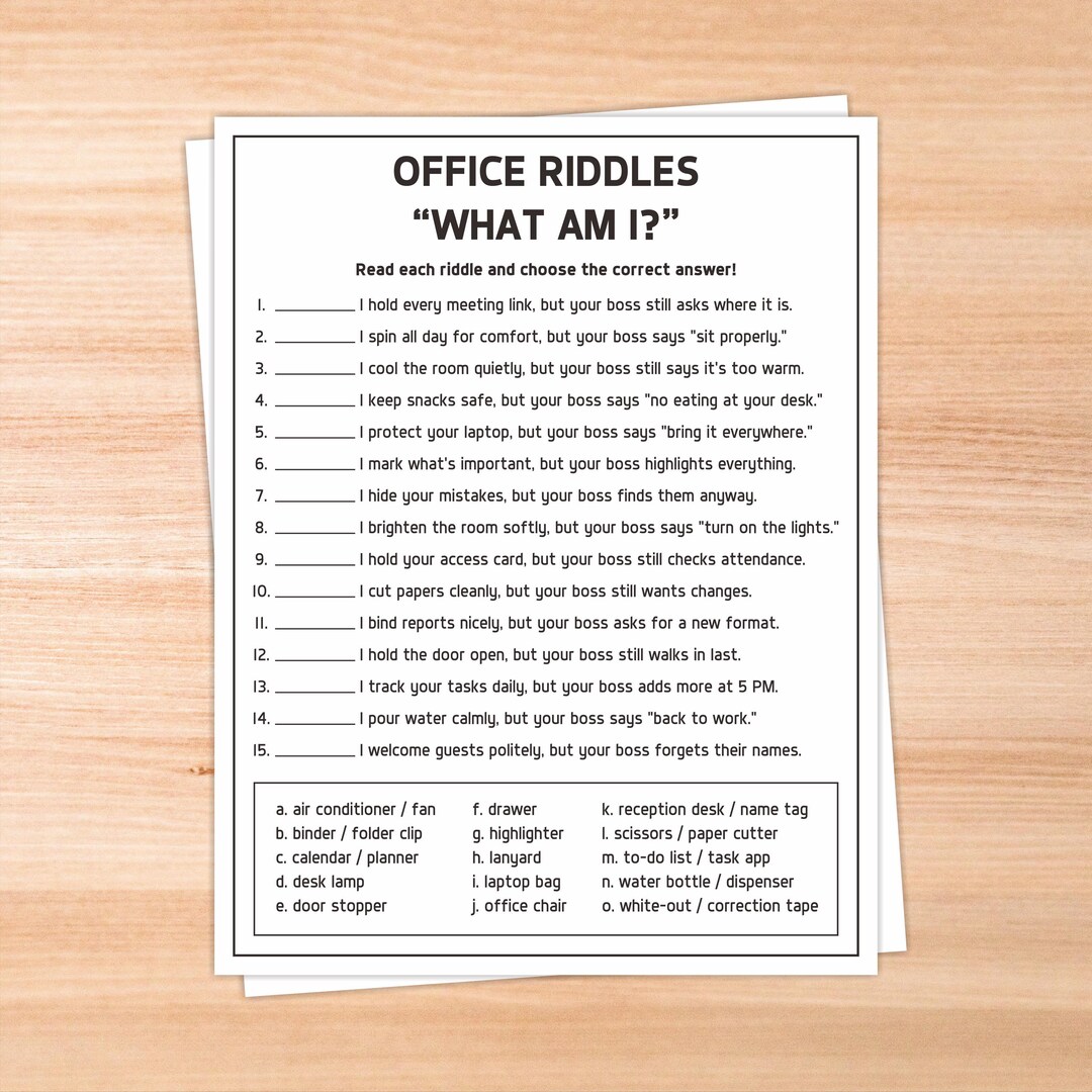 Office Riddles Game, Team Building Icebreaker Activity, Instant ...