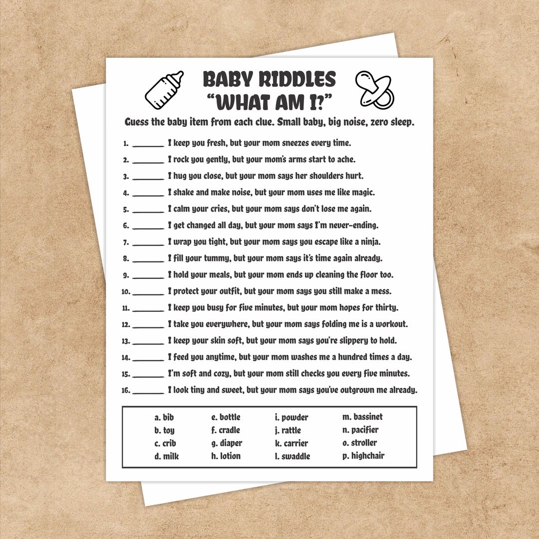 Minimalist Baby Riddles Game, Family Fun Activity, Digital Download ...