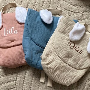Sac à dos oreille  / Cartable / Sac en gaze de coton / Sac pour crèche et maternelle / Sac oreilles - Sac en gaze de coton