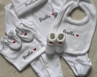 Ensemble Naissance Personnalisable Bébé - Pyjama + Bonnet + Moufles + Sac Cadeau - 100% Coton - Tailles 0/3M, 3/6M, 6/9M