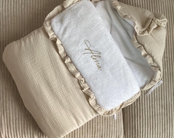 Nid d’ange - Chancelière - collection coeurs - nid d’ange polaire - gaze de coton - 0/9 mois