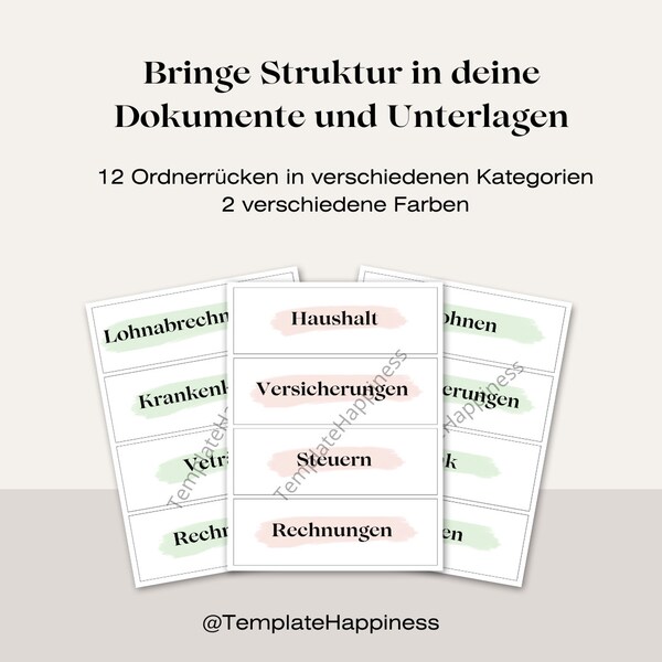Ordnerrücken, Beschriftung für Ordner (A4) (Deutsch)