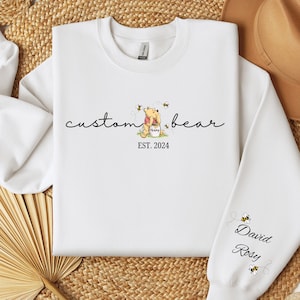 Personalized Custom Bear Sweatshirt, Bear Est with Kid Name on Sleeve Sweatshirt, Custom Name Sweatshirt, Cute Mothers Day Sweatshirt