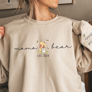 Custom Mama Bear Sweatshirt, Mama Est with Kid Name on Sleeve Sweatshirt, Personalized Mom Sweatshirt, Mothers Day Sweatshirt, New Mom Tee