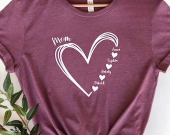 Custom Mama Shirt, Personalized Mom Shirt, Shirt with Kids Names, Gift for Mom Mama, Mom Heart Shirt, Custom Grandma Shirt,Mother's Day Gift