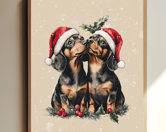 Dachshund Christmas poster, Dachshund print, Christmas dachshund poster, decoration for dog lovers, dachshund motif, dog poster, dachshund gift