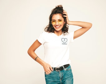 Camisa familiar a juego para mamá, un logotipo de corazón sencillo