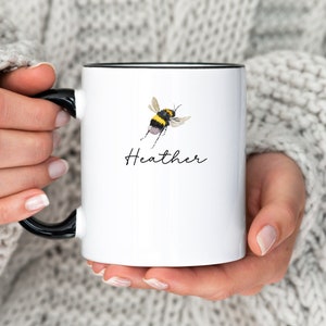 Personalized bee coffee mug, Custom name cup, Aesthetic bee gift for her minimalist, Bee lover mom, Cute honeybee mug, Bee theme home decor