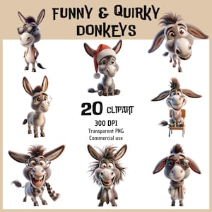 Imágenes prediseñadas de burro divertidas y extravagantes PNG, imágenes prediseñadas de burros locos imprimibles, descarga digital Imágenes prediseñadas de burros lindos