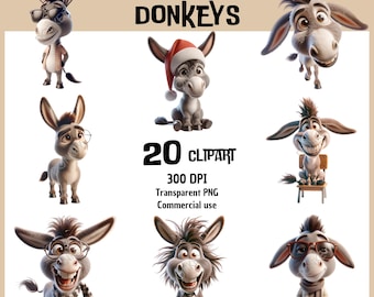 Funny & eigenzinnige ezel clipart png, gekke ezels clipart afdrukbare, digitale download schattige ezels illustraties
