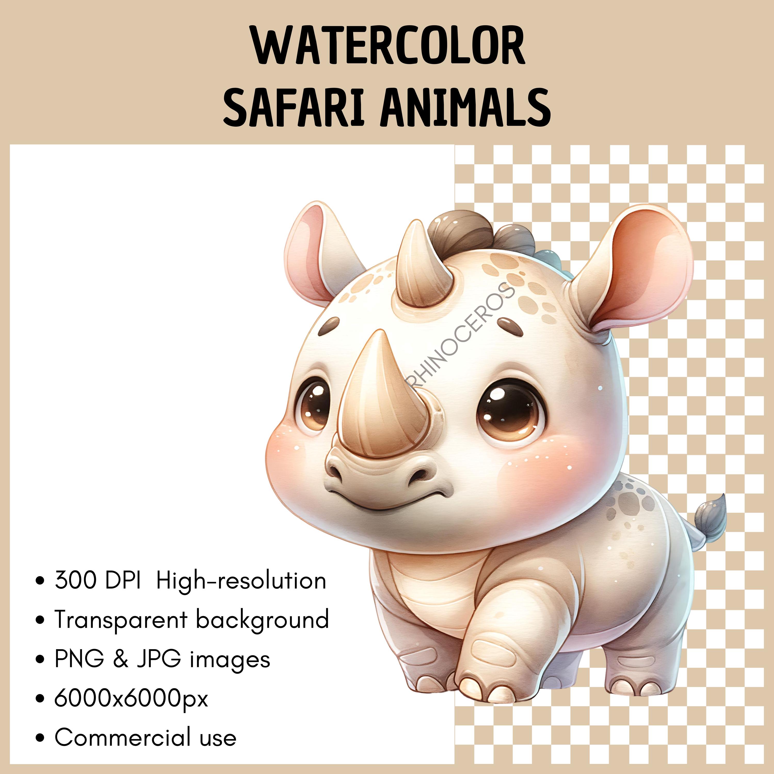 Watercolor Safari Animals Clipart PNG, Safari Animals Clipart Printable ...
