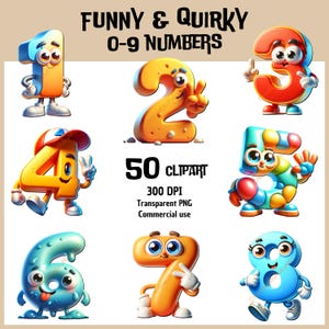 Drôle & original 0-9 chiffres Clipart PNG, cliparts chiffres imprimables, téléchargement numérique chiffres drôles Clip Art