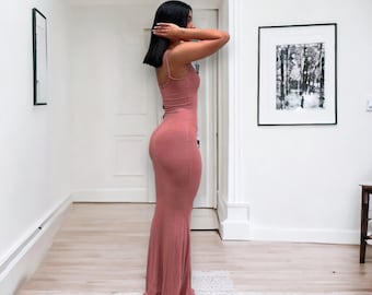 Vestido sin espalda sin mangas satinado / Vestido Kim K / Vestido inspirado en Kardashian / Ropa de traje sexy elegante /Y2K Summer Bodycon Party Club