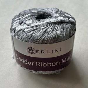 Berlini Yarn Ladder Ribbon Max Light Gray Ribbon Yarn #90 Silver Crochet Knitting Crafts