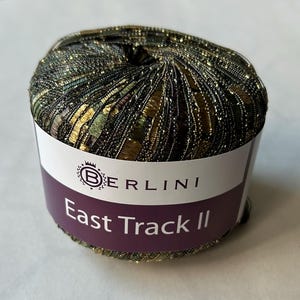Berlini Yarn East Track II Green Ladder Ribbon #105 Jungle Green Gold Brown  Ladder Ribbon Yarn Crochet Knitting Crafts
