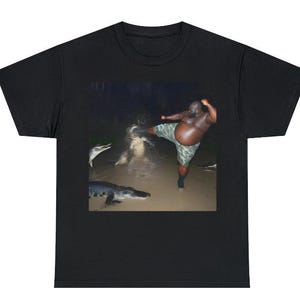 Man Kick Alligator In Swamp Hoodie, Funny T-shirt, Meme Sweatshirt, Unisex Vintage Shirt