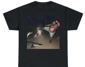 Man Kick Alligator In Swamp Hoodie, Funny T-shirt, Meme Sweatshirt, Unisex Vintage Shirt