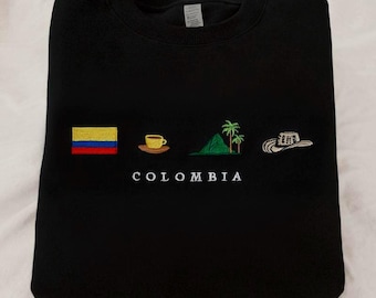 Colombia Embroidered Sweatshirt, Cafe Eje Cafetero Hoodie, Palma de Cera, Andes, Gift, Symbol Stitch T-shirt Unisex, Gift For Friends