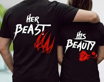 Her Beast His Beauty, Unisex Couple Matching T-Shirt Love Tees Gift For Valentine's Day, Gift for Him Her, Love T-Shirt, Anniversary Gifts