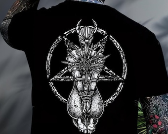 Goat Skull Pentagram Occult T-Shirt, Satanic Devil With Skull Occult 666 Pentagram Baphomet Shirt, Satanism Shirt, Satanist Shirt, Dark Tee