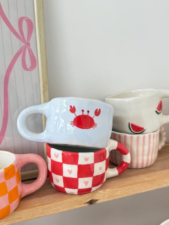 Handmade Ceramic Crab Mug: Baby Blue Pottery Coffee Cup